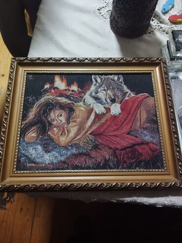 Süni güllər: Çərçivəli dekorativ tablo - Texnika: ipliklə işlənmiş goblen/haqq işi