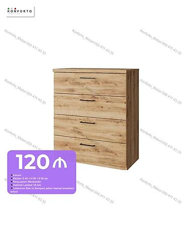 Komod – 4 çekmecəli, taxta teksturalı dizayn - Ölçülər: D 40 × H 90 ×