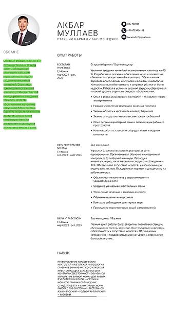 Бармен. Больше 6 лет опыта. 5/2