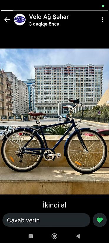 Şəhər velosipedləri: Şəhər kruizer tipli velosiped - Rəng: tünd mavi (korpus), qəhvəyi — 1