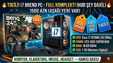 i7 ddr4: 🔥 TƏCİLİ! i7 BREND GAMING PC – FULL KOMPLEKT (HƏR ŞEY DAXİL) 🔥 — 1