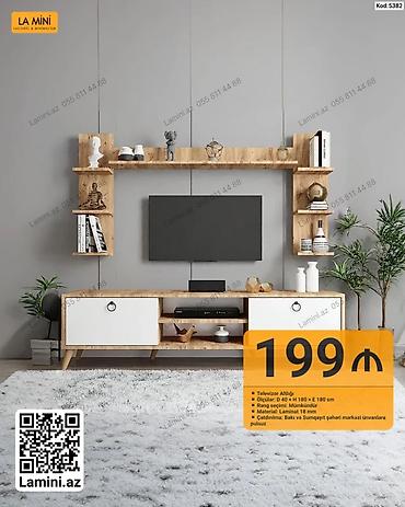Ev üçün mebel: Televizor altlığı və üst rəf dəsti - Kod: 5382 - Ölçülər: Dərinlik 40 — 1