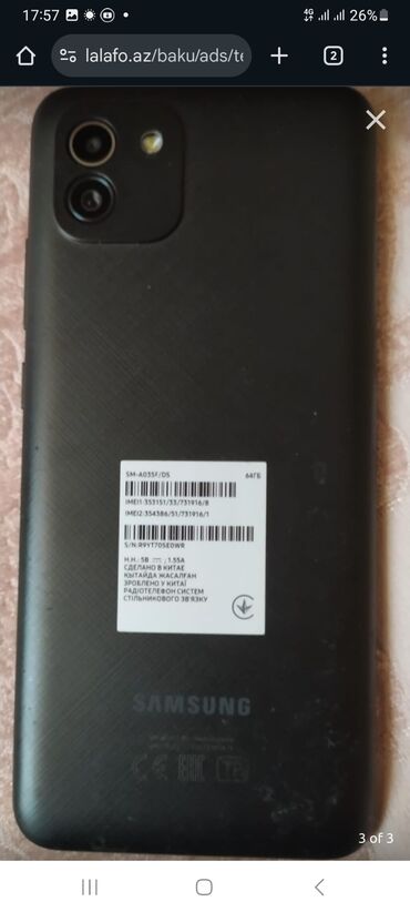 irsad samsung a52: Samsung Galaxy A03, 64 GB, Barmaq izi