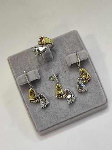 Серебряные наборы украшений: Серебряный комплект "Ножки" Дизайн Италия Серебро напыление жёлтое — 2