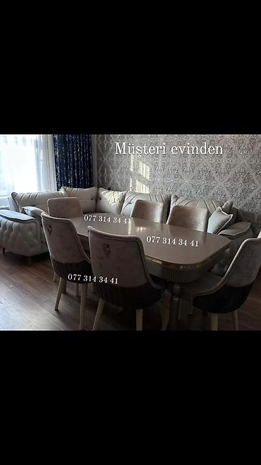 Yemək otağı dəsti – müasir klassik üslub - Dördkünc geniş masa