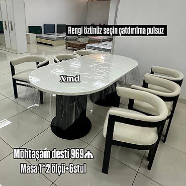 makyaj masa: Möhtəşəm yemək otağı dəsti: masa + 6 stul - Masa ölçüsü: 1×2 m, oval — 1