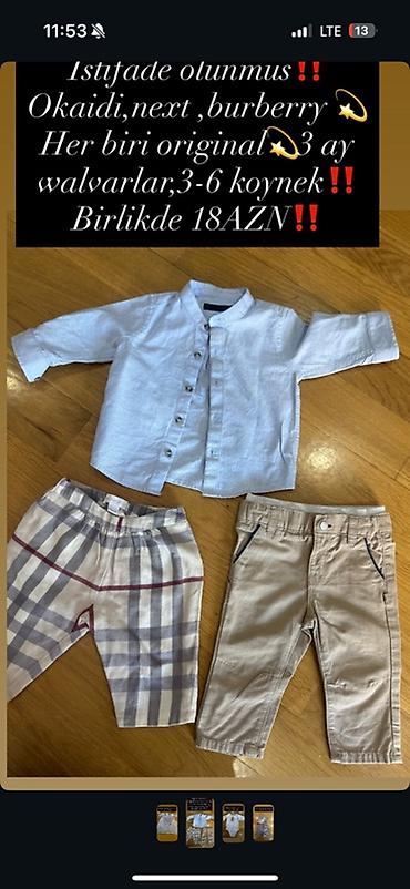 ana bala desti: Uşaq geyim dəsti – Okaidi, Next, Burberry - 1 ədəd köynək: 3–6 ay — 1