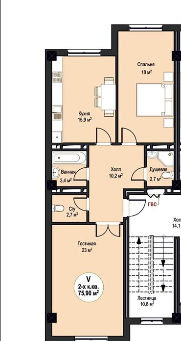 2 комнаты, 76 м², Селекционное с. 6 этаж, ПСО (под самоотделку)