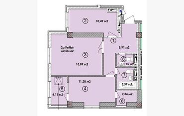 квартиры на расрочку: 2 комнаты, 61 м², Элитка, 2 этаж, ПСО (под самоотделку)