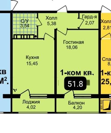 горький алматинка: 1 комната, 52 м², Элитка, 2 этаж, ПСО (под самоотделку)