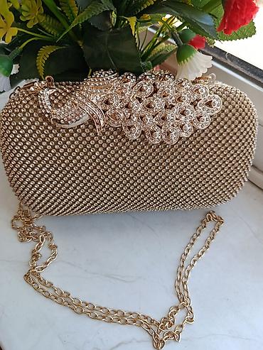 toy sumkalari: Qızılı rəngli zərli dəbli axşam çantası (clutch) - Xarici hissə — 1