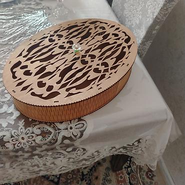 Qab-qacaq və mətbəx ləvazimatları: Taxta əl işı dessert/qəlyanaltı qabı – qapaqlı - Material: ağac — 2