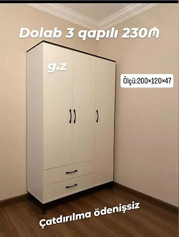 lovhe: Üç qapılı dolab - Ölçü: 200 × 120 × 47 sm - Rəng: ağ, qara tutacaqlar — 1