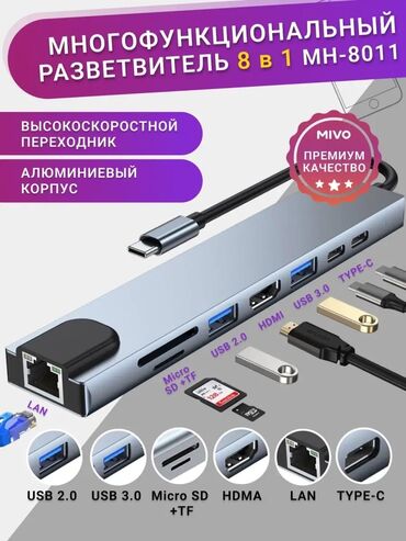 m1 м1: Адаптер 8в1 TypeC HUB 8in1 Переходник, разветвитель, Новые в