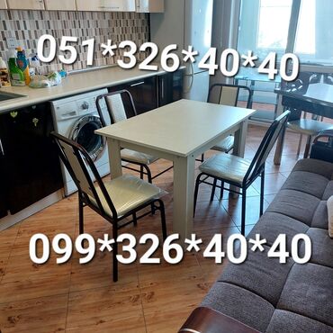 Masa və oturacaq dəstləri: Qonaq otağı üçün, Yeni, Dördbucaq masa, 4 stul — 4