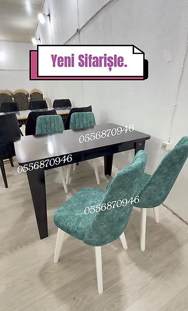 ders masa: Mətbəx üçün, Yeni, Açılmayan, Dördbucaq masa, 4 stul — 7