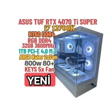 masaüstü kompüter qiymətləri: RTX 4070 Ti SUPER 16GB - i7 12700K - 32GB RAM - 1TB Gen4 M.2 Real