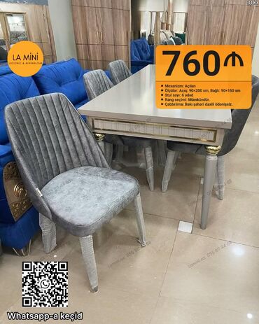 otaq qaplsl: Qonaq otağı üçün, Açılan, Dördbucaq masa, 6 stul