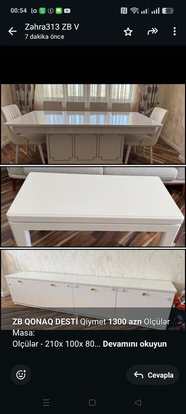 Chery: *ZB* *QONAQ DESTİ* Qiymet *1300 azn* Olçülər Masa: Olçülər - 210x 100x