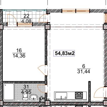 двухкомнатный дом: 2 комнаты, 55 м², 4 этаж, ПСО (под самоотделку)