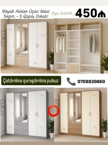 Çarpayılar: Yeni, Açılan, 5 qapı Qarderob, paltar dolabı