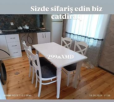 Masa və oturacaq dəstləri: Mətbəx masa dəsti - Dəst: 1 ədəd masa + 4 ədəd stul - Masa ölçüsü — 17