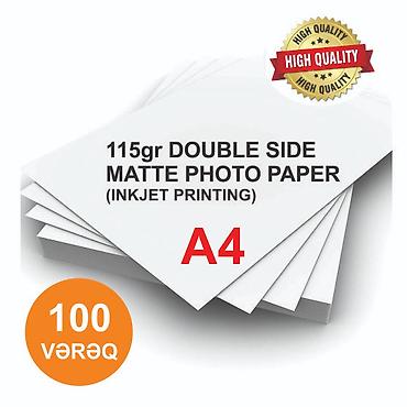 A4 2 tərəfli mat foto kağız (115gr) Epson, HP, Canon printerlərinə