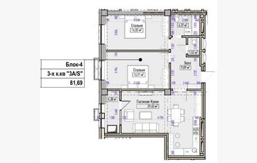 Продажа квартир: 2 комнаты, 81 м², Элитка, 13 этаж, ПСО (под самоотделку)