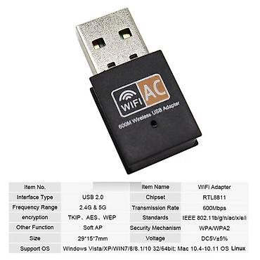 wi fi adapter: Wi-Fi 6 Adapter USB dual band Wi-Fi 6 adapter 600 Mbit/s 2,4 Ghz + 5 — 5