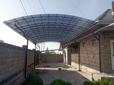Сварка: Навес из поликарбоната с металлическим каркасом. Подходит для создания — 11