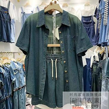 Костюмы с шортами: Джинсовый комплект: рубашка с коротким рукавом + шорты 😍😍😍 стильная — 36