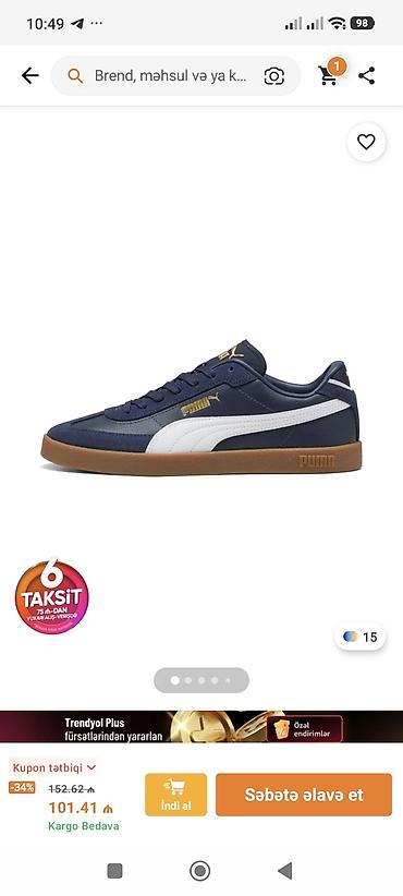 Kişi ayaqqabıları: Puma kişi idman ayaqqabısı – mavi/dəniz mavisi rəngdə, ağ yan zolaqlı — 4
