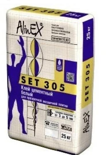 мозайка: Клей плиточный AlinEX SET 305 — белый цементный состав для — 1