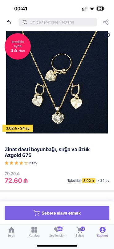 qaqa dəsti: Dəstə daxildir: Üzük, Sırğa, Kulon, Tiffany, Gümüş, 925 Əyar