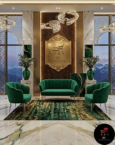 sinsey tabure: Luksuzni set tapaciranog nameštaja – zelena kolekcija Velvet Emerald — 1