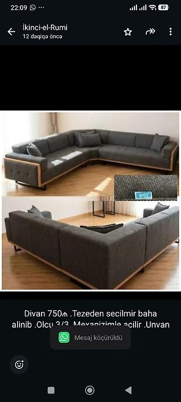 Divan 750₼ .Tezeden secilmir baha alinib .Olcu 3/3 .Mexanizimle acilir lalafo.az -da Divan 750₼ .Tezeden secilmir baha alinib .Olcu 3/3 .Mexanizimle acilir
