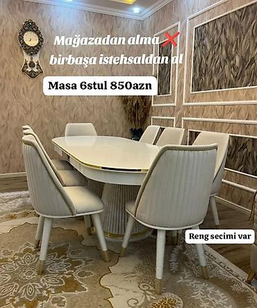sutular: Yemək otağı dəsti – masa + 6 stul - Modern dizayn: yumru bucaqlı — 1