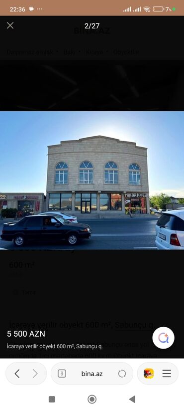 Binalar: İcarəyə obyekt – 600 m², Sabunçu q. - İki mərtəbəli, fasadı daş üzlü — 1