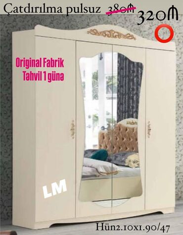 fab boyalari: Yeni, Açılan, 4 qapılı Qarderob, paltar dolabı