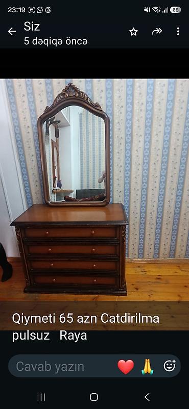 ev dekoru: Aynalı komod - Material: Taxta karkas, qəhvəyi rəng, oyma dekorlu — 1