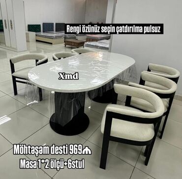 стулья барные: Qonaq otağı üçün, Açılmayan, Oval masa, 6 stul