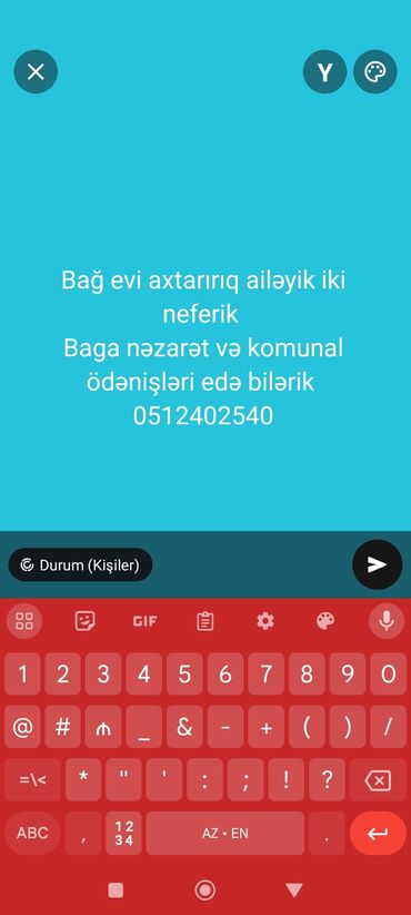 bag evinde is: Uzunmüddətli qalmaq üçün istəyirik 
bağ islerinden anlayışımız var