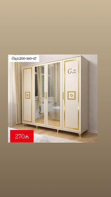 divarda kitab refi: Qızılı çərçivəli 4 qapılı paltar dolabı - Ölçü: 200 × 160 × 47 sm — 1