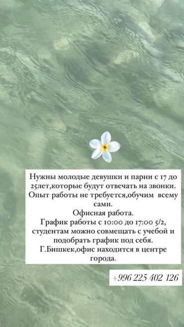 работа на ош: Талап кылынат Call-борбору оператору, Иш тартиби: Беш күндүк, Тажрыйбасыз, Толук жумуш күнү, Окутуу