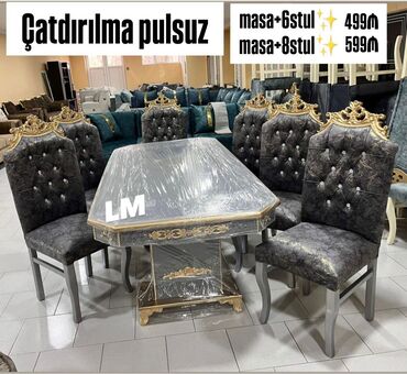 Masa və oturacaq dəstləri: Qonaq otağı üçün, Yeni, Açılmayan, Dördbucaq masa, 6 stul