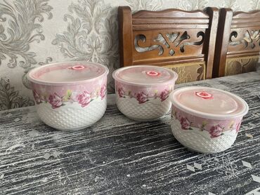 bor turşusu faydaları: Rose naxışlı 3-lü qab dəsti - Material: keramika/porcelan gövdə