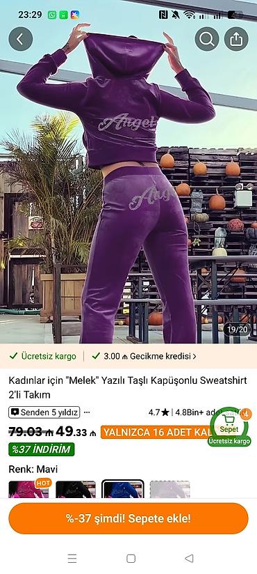 sport geyimler: Qadınlar üçün 2-li velür dəst. Dəst kapüşonlu, ön hissəsi fermuarlı — 2
