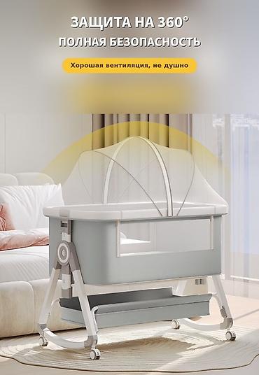 страшные: Детская приставная кроватка, Новый, С колесиками, цвет - Серый — 7