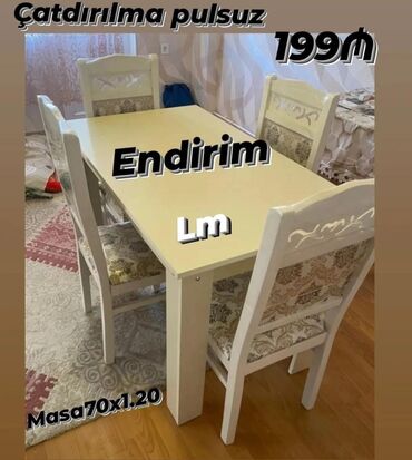 Masa və oturacaq dəstləri: Qonaq otağı üçün, Yeni, Açılmayan, Dördbucaq masa, 4 stul