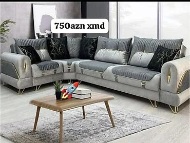 Divan və kreslo dəstləri: L‑şəkilli künc divan dəsti - Rəng: açıq boz + tünd boz detallar - — 1